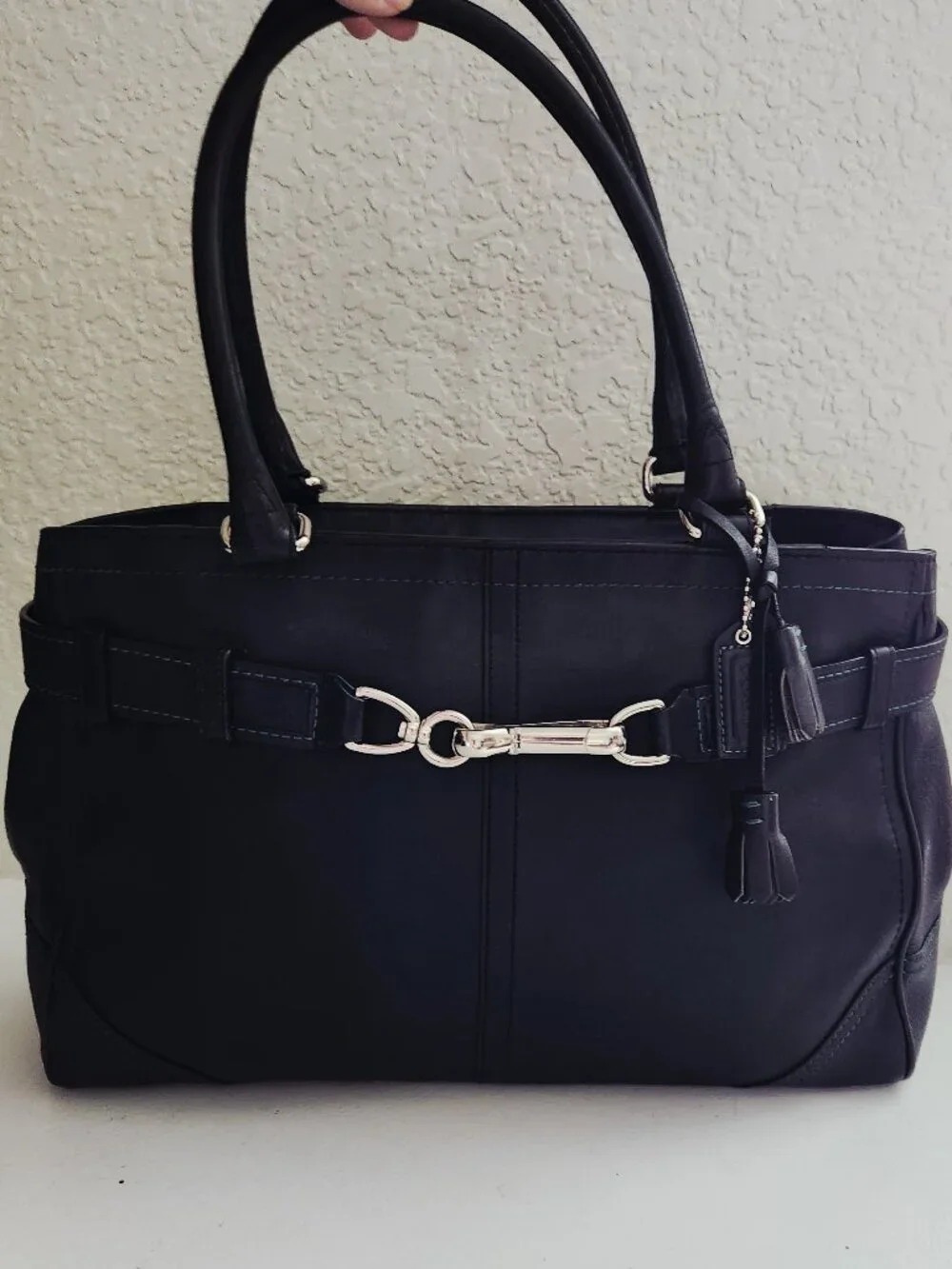 Euc Coach Hampton Black Leather Satchel Tote Bag